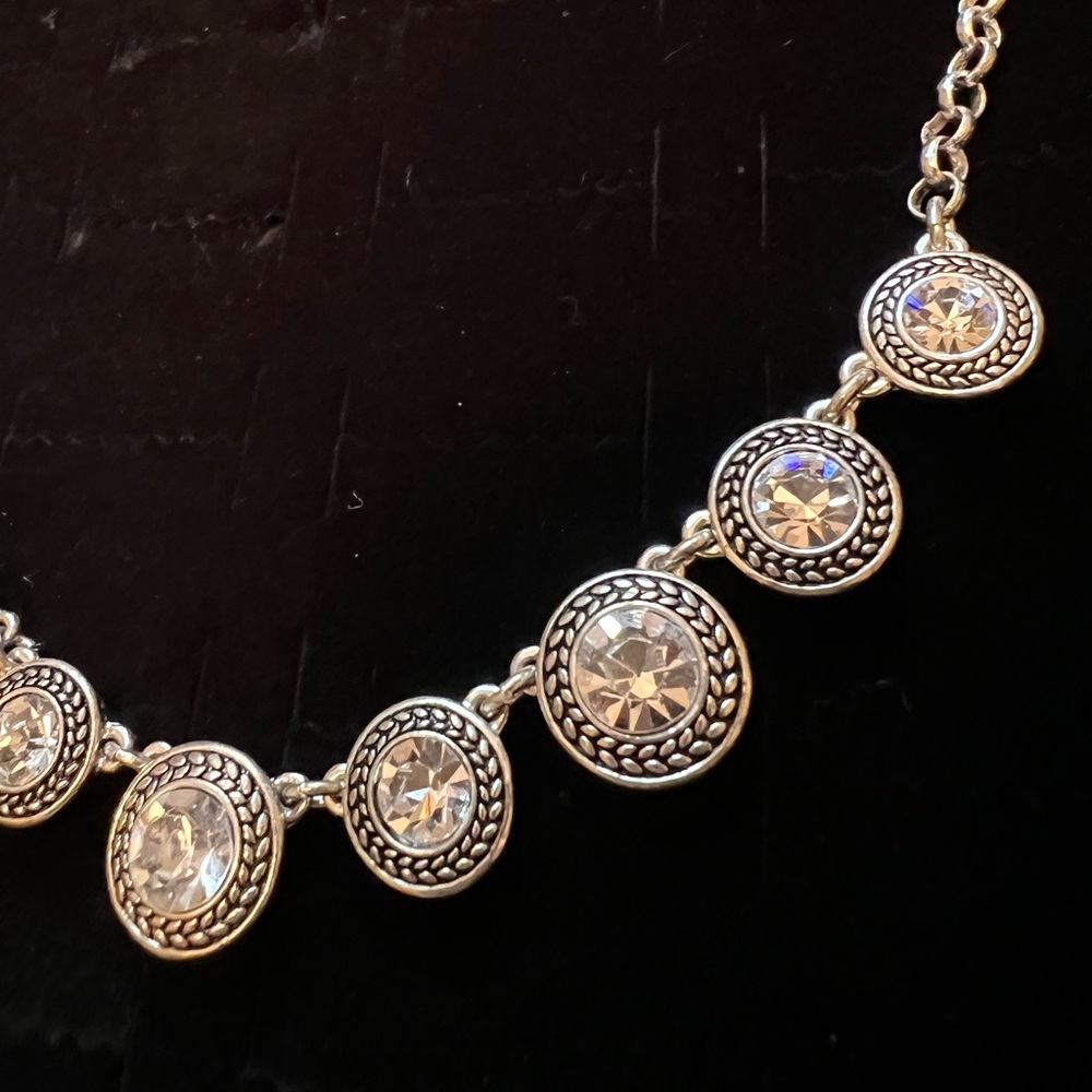 Vintage Napier Silver Necklace with Intricate Circular Design and Rhinestones - Picture 3 of 9